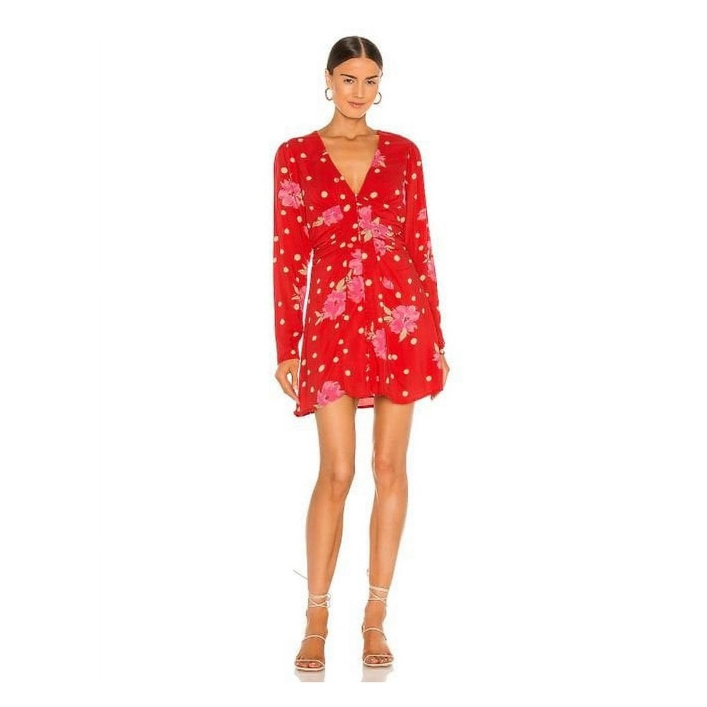 Free People Red Floral Polka Dot Mini Dress